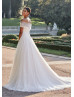 Strapless Ivory Lace Tulle Wedding Dress With Detchable Cape